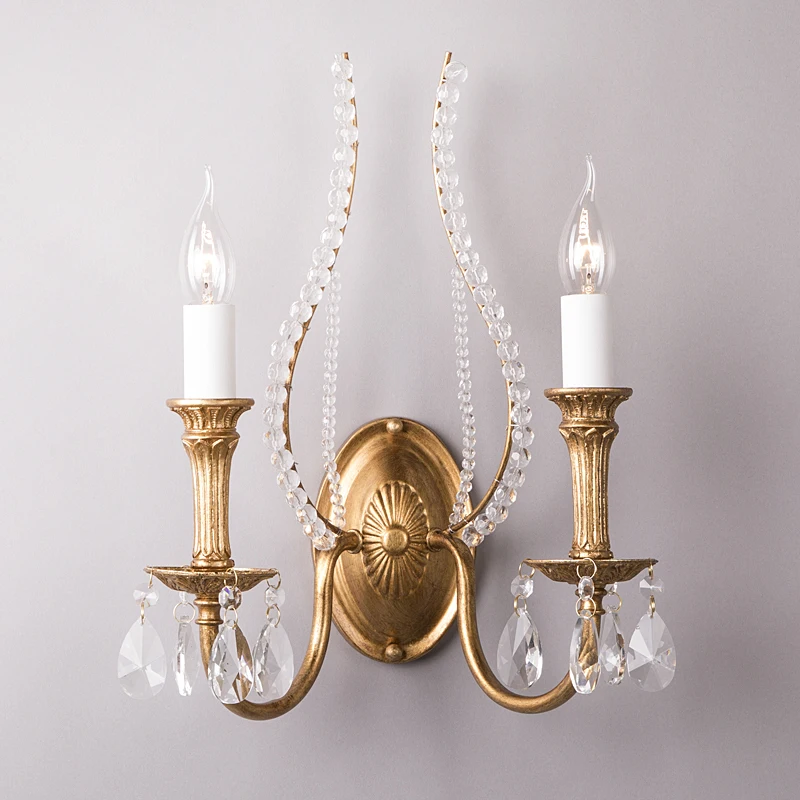 

Французская ретро гостиная кристалл принцесса комната спальня прикроватная лампа привязанные бусины старый Золотой вход прихожая настенн...