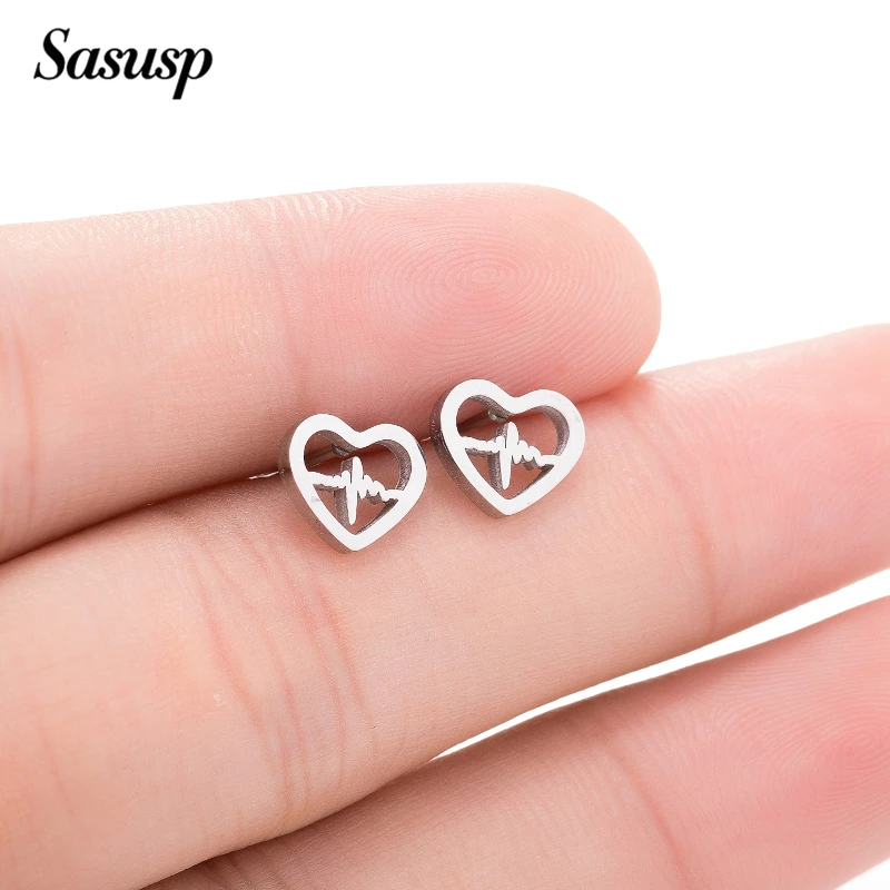 Sasusp сердце и электрокардиограмма серьги для женщин из нержавеющей стали 1 пара |