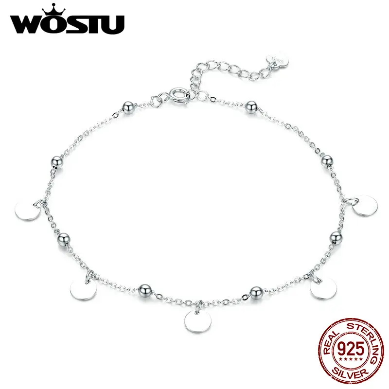WOSTU горячая Распродажа 925 пробы Серебряный ножной браслет Круглый блесток модные оригинальные ножные браслеты для женщин Роскошные Ювелирные изделия Подарки DXT011