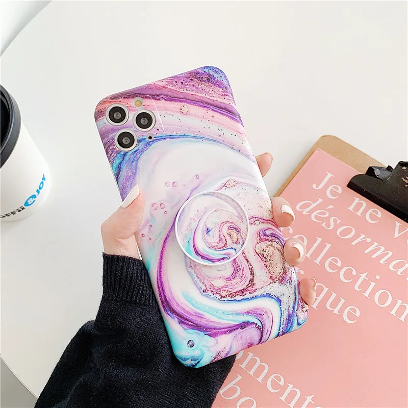 Модный мраморный складной мягкий чехол для телефона с подставкой iPhone 11 Pro Max 7 8 plus X