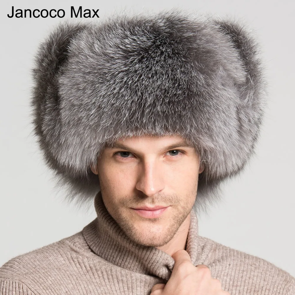 Jancoco Max New Winter Raccoon Natural Fur Hats Genuine Leather Silver Fox Fur For Men & Women Cap  S3072