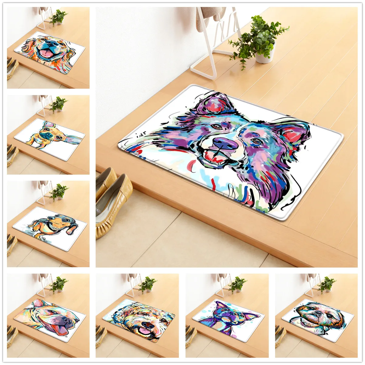 

Simple Cute Dogs Carpet Indoor Entrance Doormat Floor Mat Anti-slip Absorbent Kitchen Rugs Bathroom Toilet Mat Home Decorative