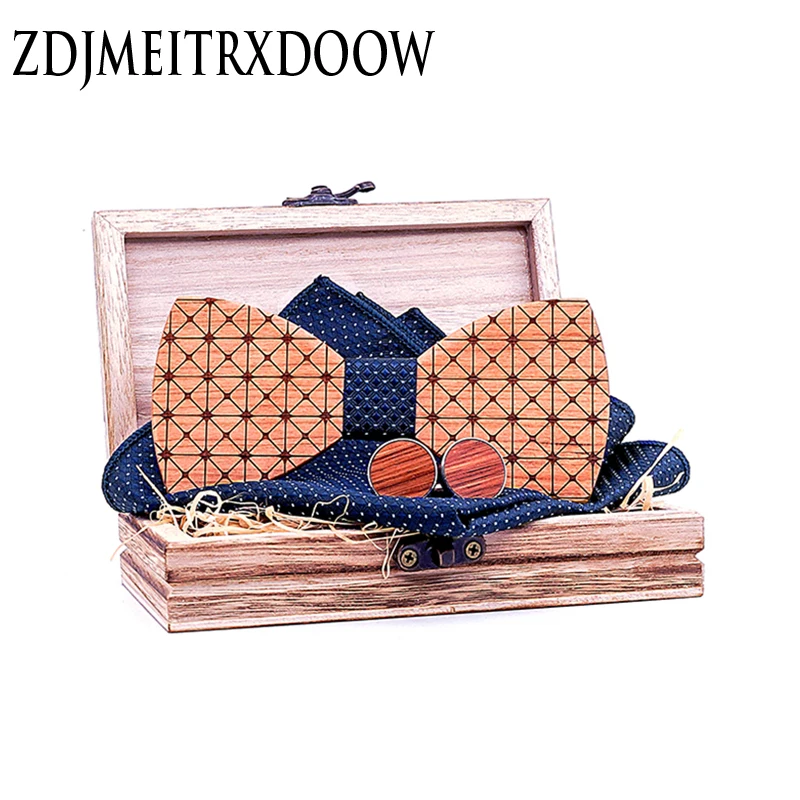 

New Luxury Grid Wood Men's Bow Tie Wooden Stripe Bow Ties Handmade Plaid Bowtie For Men Wedding Party Accessories Neckwear T226