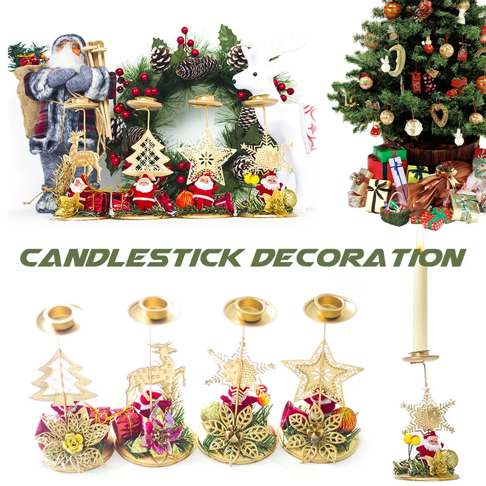 

Christmas Iron Candlestick Ornament Desktop Snowflake Star Tree elk Decor Stand new