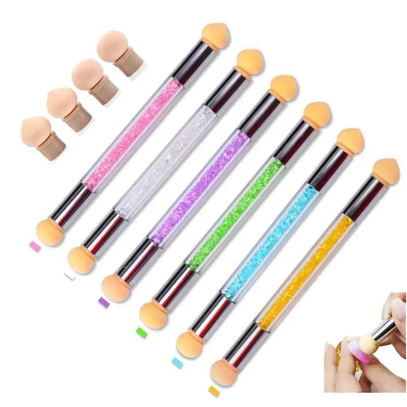 

1Pcs Sponge Nail Art Tool Pen Dual Head Nail Sponge Brush Drawing Dotting Gradient Ombre Nail Pen Brush with 4 Replacement Heads