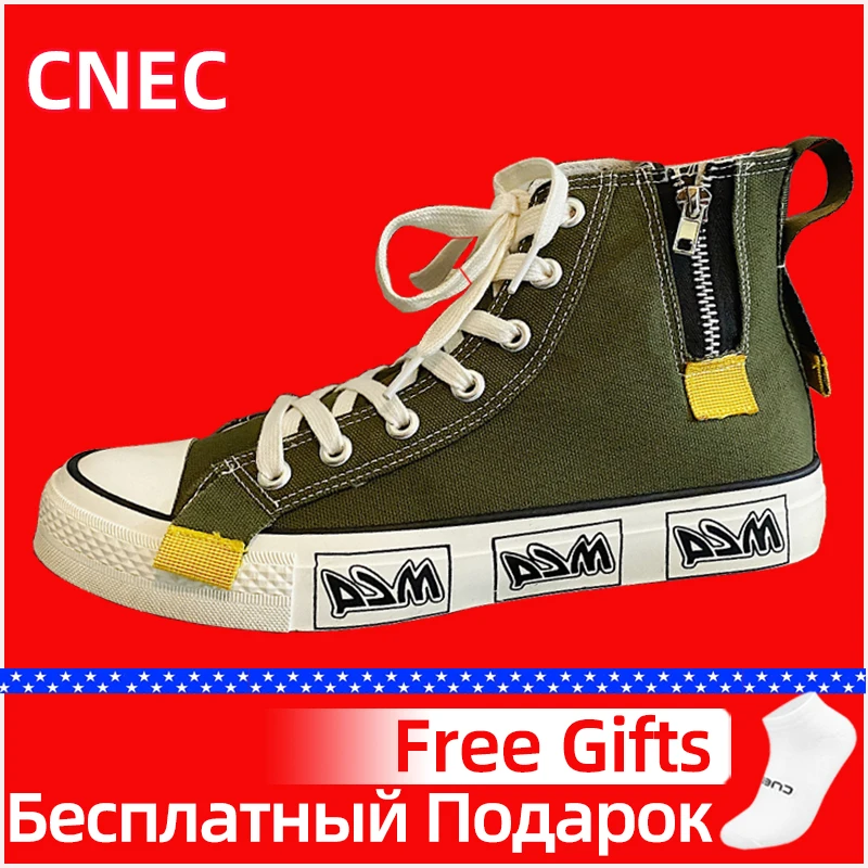 2020 Genuine CNEC Canvas Sneakers Shoes for Men Casual Fashion Platform Flat Black Green White Safety Bona Nice High Top China | Обувь
