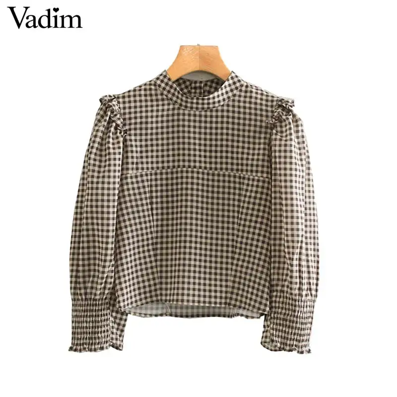 Vadim Женская шикарная плиссированная клетчатая укороченная блузка в клетку с