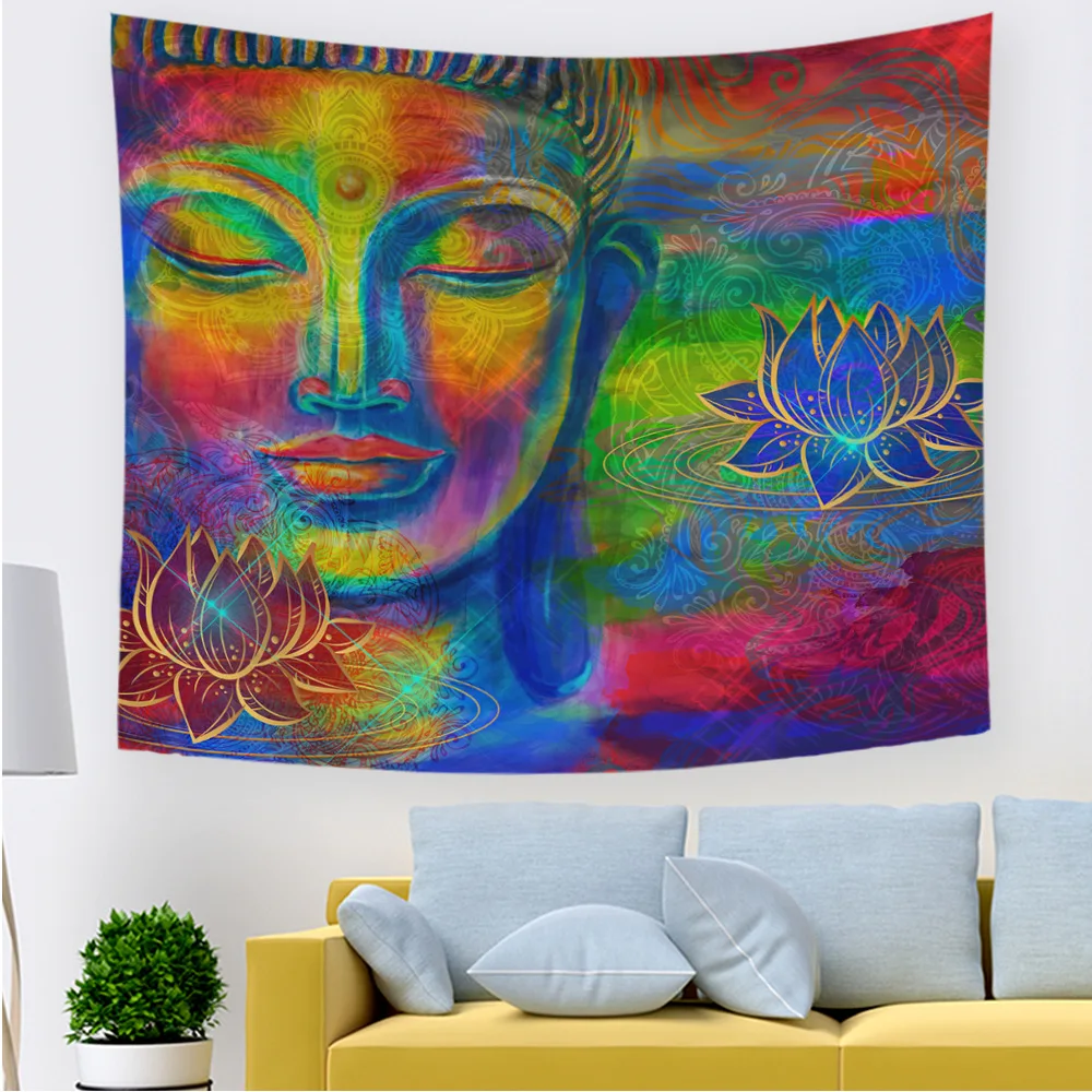

Buddha Statue Tapestry Buddhism Beach Blanket Bodhisattva Home Wall Decoration Religion Wall Hanging Decoration for Living Room