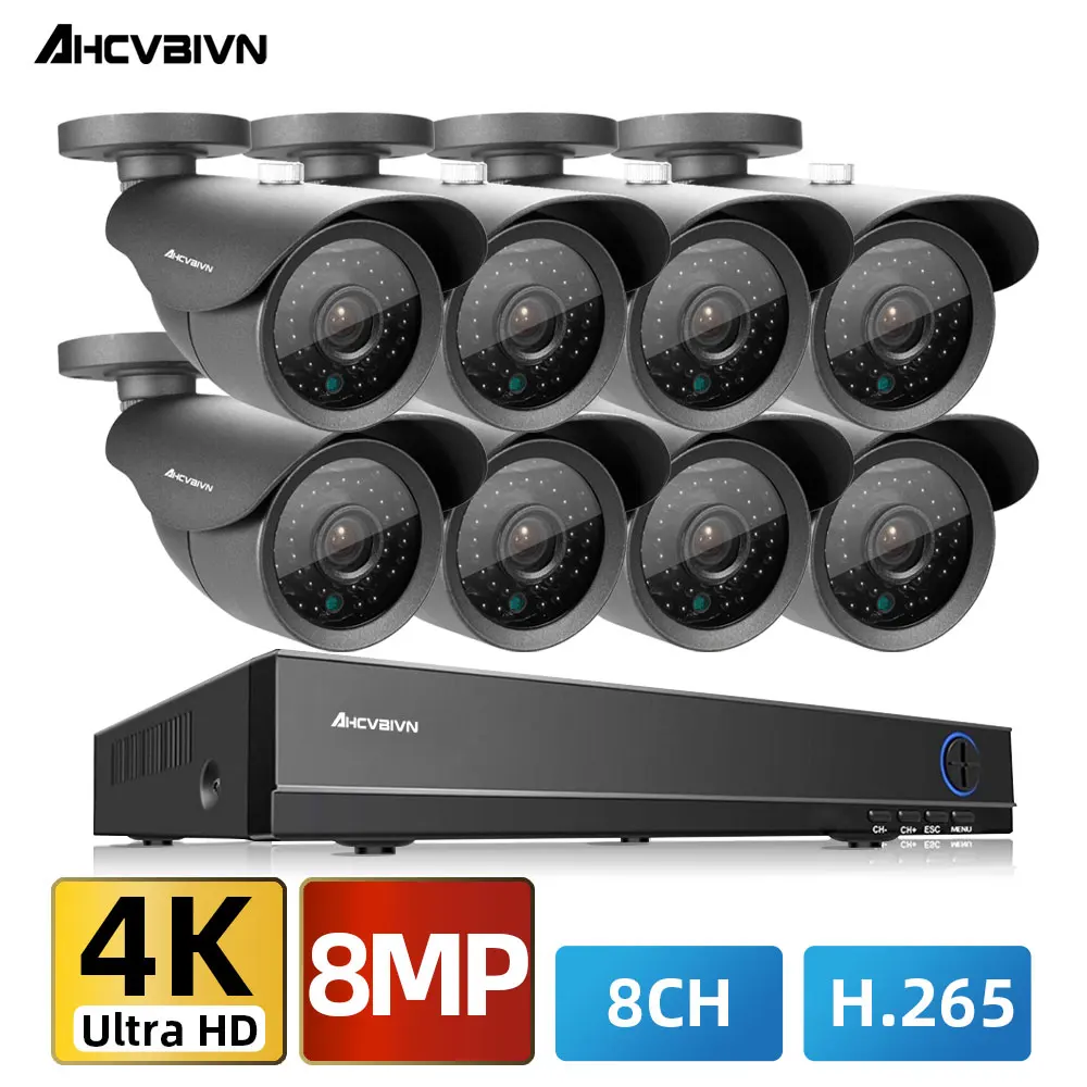 

8MP комплект камеры AHD 4/8 шт. Крытый Открытый CCTV камера Системы ИК видеонаблюдения камера видео в формате 4K наблюдения Системы 8CH DVR Наборы