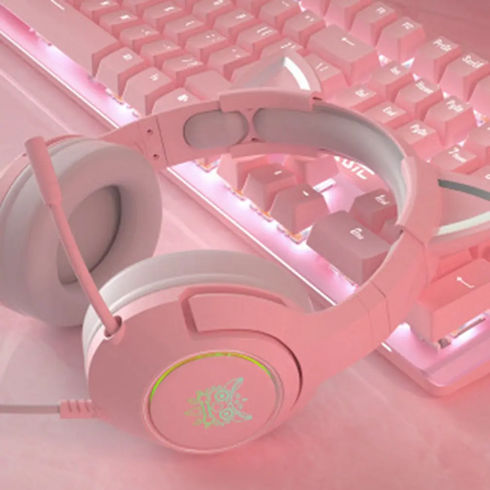 

K9 Cat Ear Cute Girls Gaming Headset With Mic ENC Noise Reduction HiFi 7.1 Channel RGB Wired Headphones USB Interface