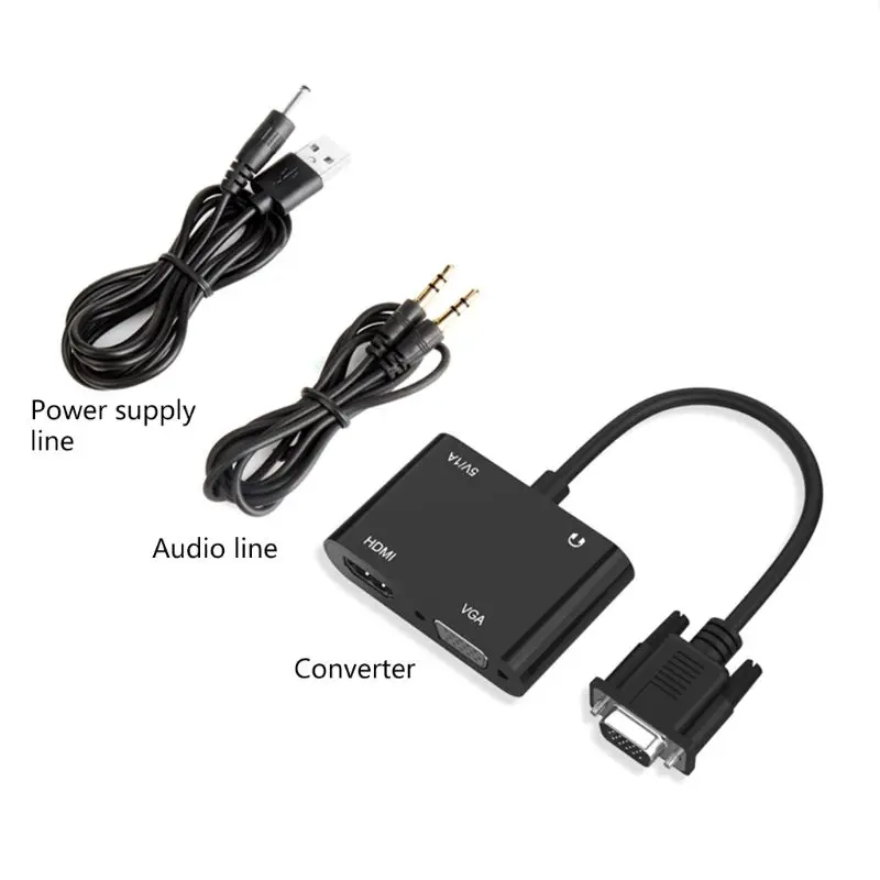 Адаптер преобразователь VGA в HDMI 2 1 с двумя интерфейсами 1080P Micro USB для ПК ноутбука