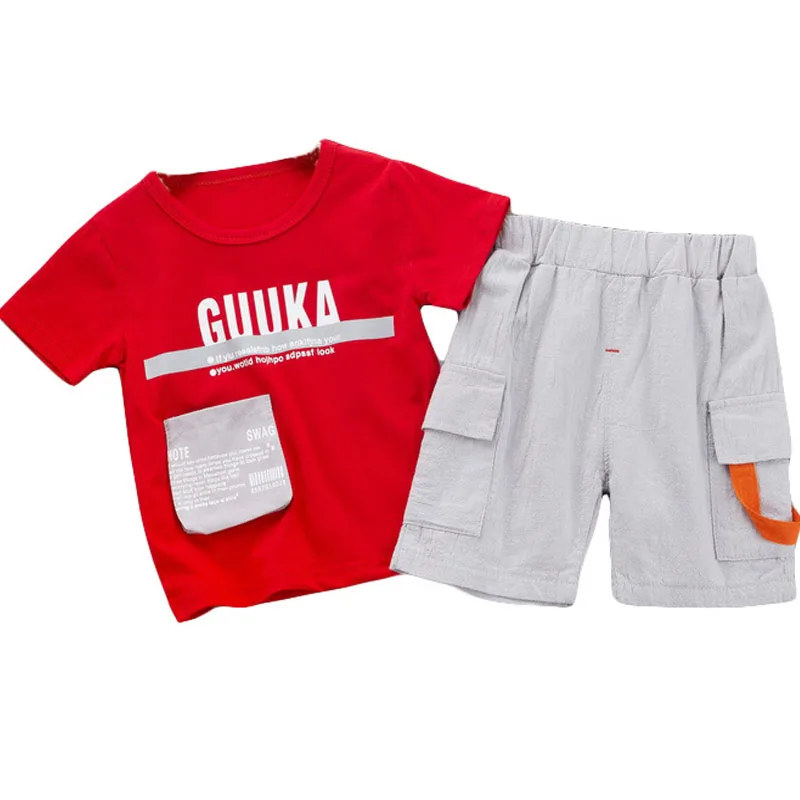 

Children Clothes Sets Summer Baby Short Sleeve Shorts With Pockets 2-Piece Kids Boys And Girls Casual Costume Clothing Suit