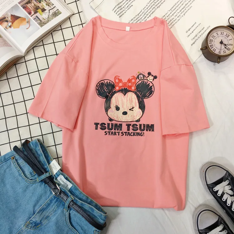 Женская летняя футболка с коротким рукавом и принтом Микки Маус|Тройники| |