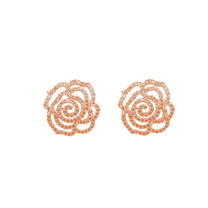 Rose Модные брендовые серьги-гвоздики, элегантные сережки в виде цветка розы с кристаллами, женские качественные сережки из гипоаллергенного серебра - Окраска металла: Rose