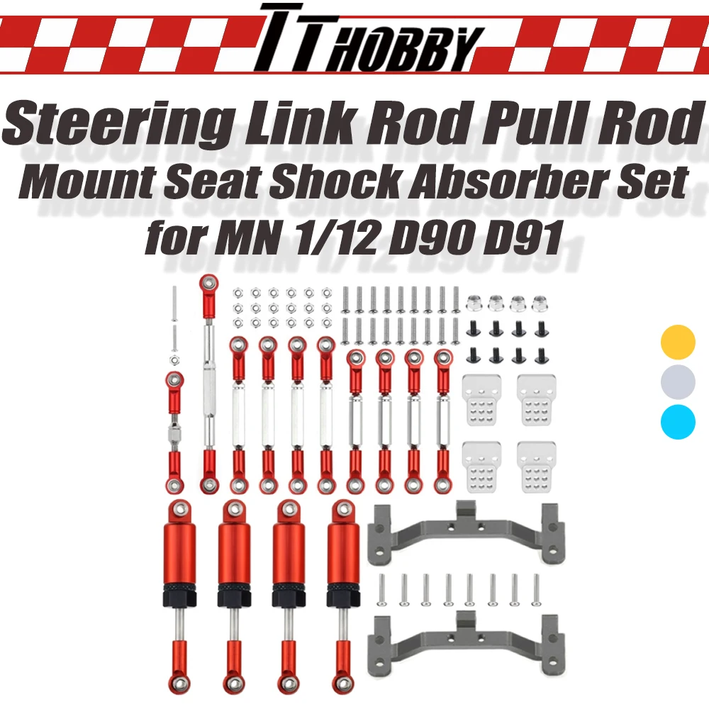 

TTHOBBY Upgrade Metal Steering Link Rod Pull Rod Mount Seat Shock Absorber Set Accessories for MN1/12 D90 D91 RC Car Spare Parts