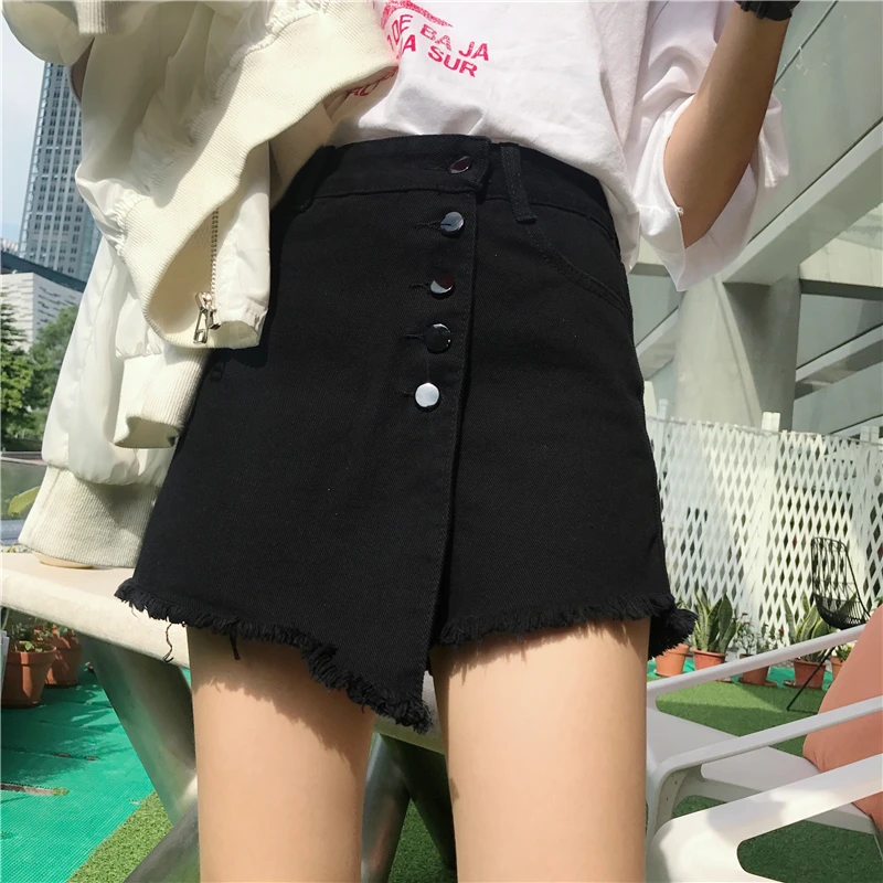 

5XL 4XL Plus Size Sexy Women's Denim Skirt Shorts Irregular Single Breasted Wide Legs White Hotpants Cotton Feminino Jeans Skirt