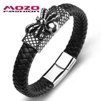 fashion men bangles spider leather stainless steel simple bracelets grid collocation punk cuff jewelry