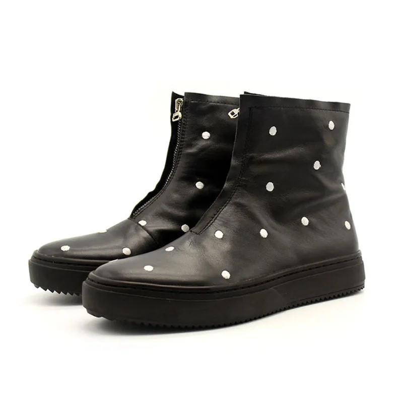 Мужские Модельные ботильоны в горошек Белые зимние Дизайнерские с вышивкой на