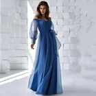 Женское платье с пышными рукавами, элегантное темно-синее Тюлевое платье в горошек для выпускного вечера, ТРАПЕЦИЕВИДНОЕ вечернее платье с открытыми плечами, индивидуальный пошив, 2022