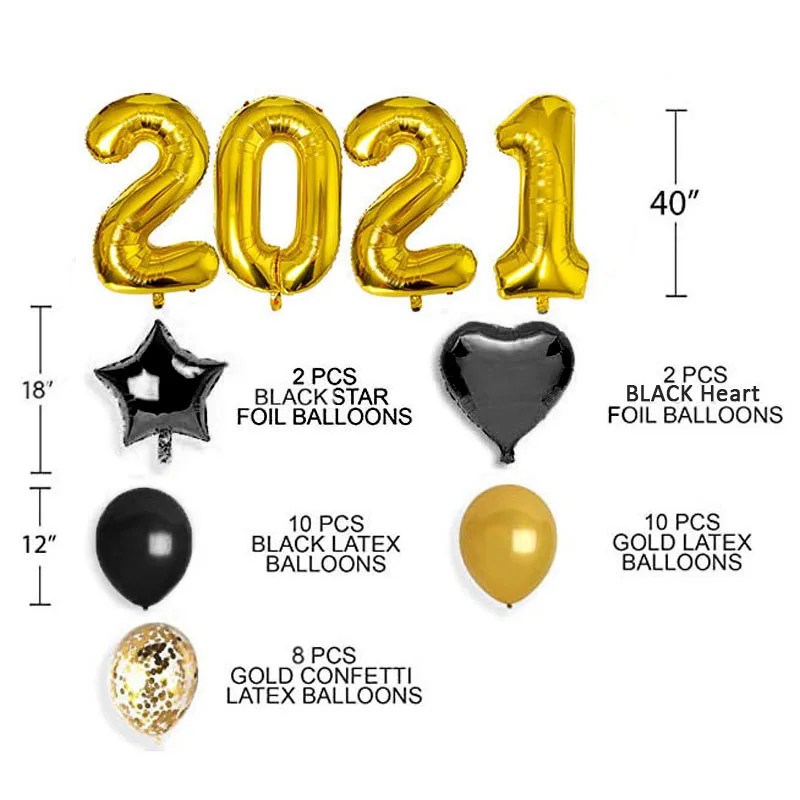 40 дюймов 2021 с новым годом золотые фольгированные шары рождественские украшения