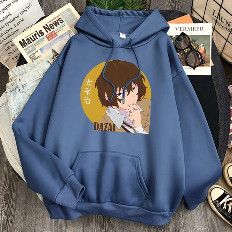 

Osamu dazai bungo cães vadios impressão homem moletom harajuku velo solto com capuz streetwear dos desenhos animados confortáve.