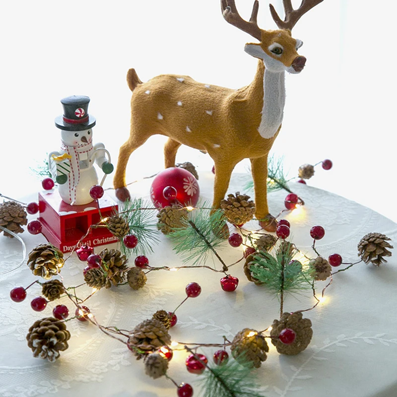 Рождество сосновые шишки ветка красные бусины звезды светодиодный свет шнура