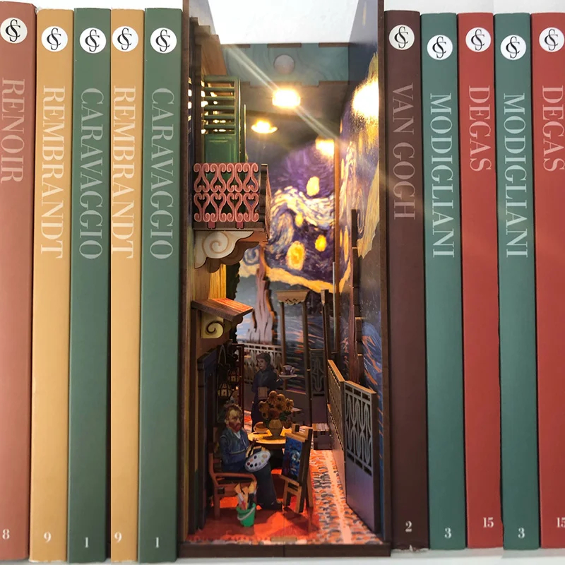 Estanter&iacute;a de madera para libros, juegos de insertos, modelo Ocean Roombox, hecho a mano, muebles en miniatura, decoraci&oacute;n del hogar, regalos-3