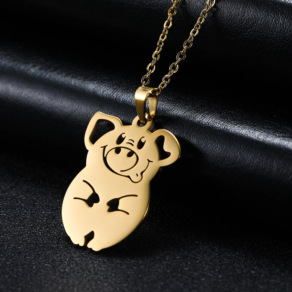 Cazador Cute Pig Necklace for Women Funny Lovely Animal Pendant Neck Chain Stainless Steel Chocker Jewelry Party Birthday Gifts