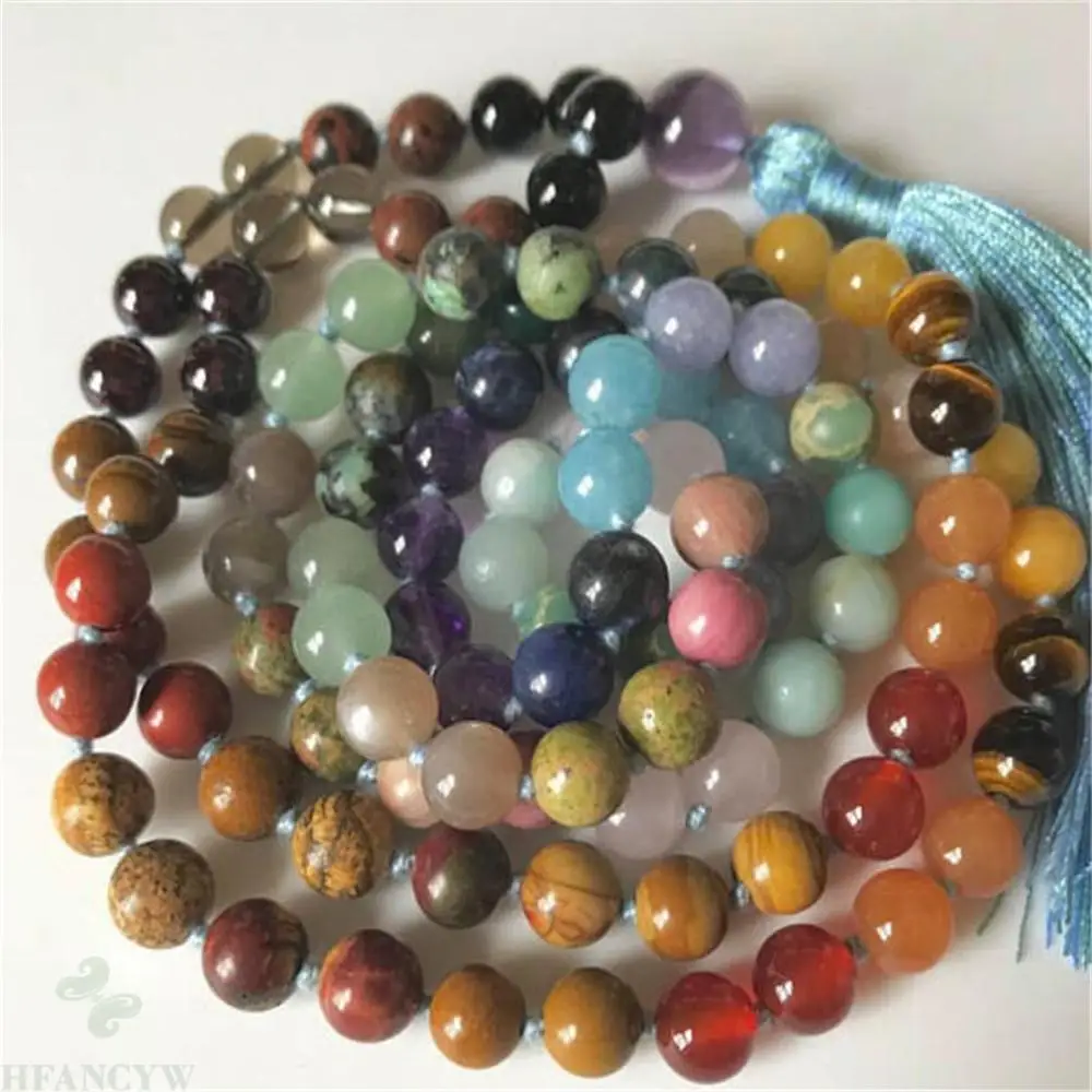 

8mm Colorful Chakra 108 Bead Tassel Knotted Necklace Wrist Buddhism Elegant Bless Yoga Reiki Wristband Spirituality Meditation