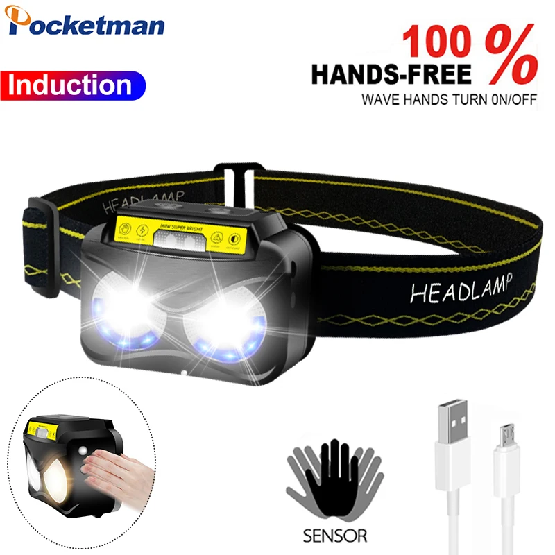 Многофункциональный индукционный налобный фонарь с датчиком движения зарядкой