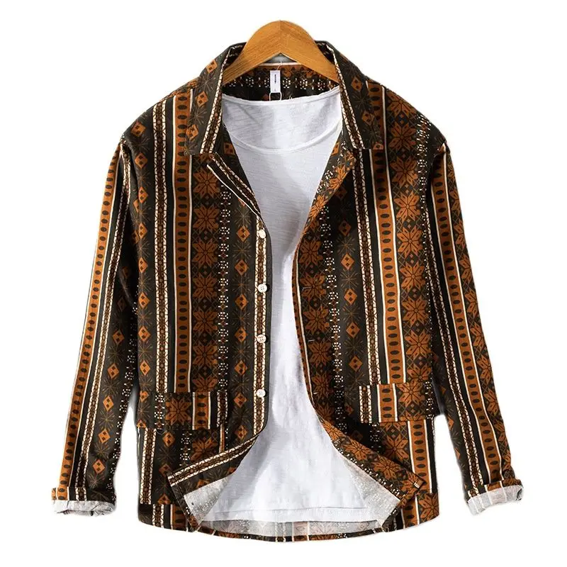 Мужская Повседневная рубашка с длинным рукавом цветочным принтом | одежда