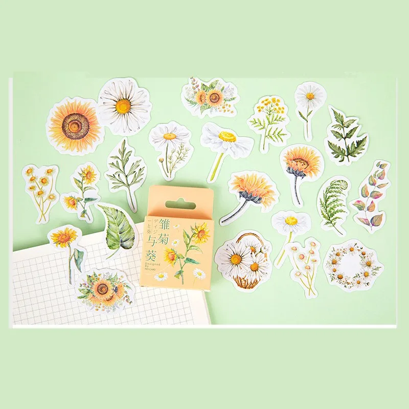 46 шт./упак. желтые цветы листья Маргаритка солнце наклейка красочное растение