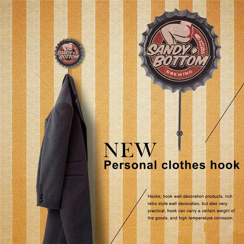 New Retro Creative Beer Cover Hook &quotSANDY BOTTOM&quot Character Personality Dressing Room Clothes Home Wall Crafts Iron De | Дом и сад