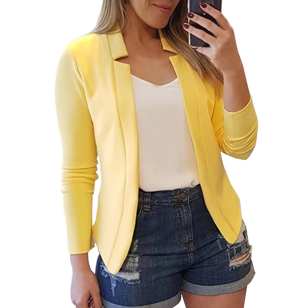 Yellow MoneRiff, модный Женский Тонкий Блейзер, пальто, женский костюм, куртка с длинным рукавом, Женский блейзер, рабочая одежда, куртка - Цвет: Yellow