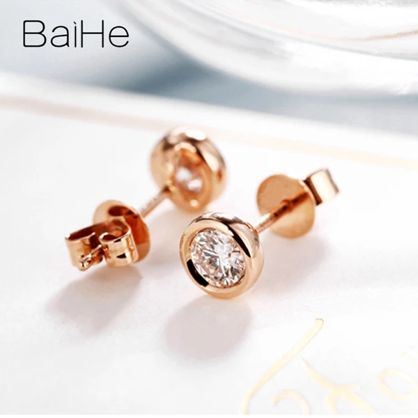 BAIHE Твердые 14 к желтое золото всего 0.20ct H/SI натуральные бриллианты женские Помолвочные мужские Подгонянные алмазные размеры круглые серьги-гвоздики