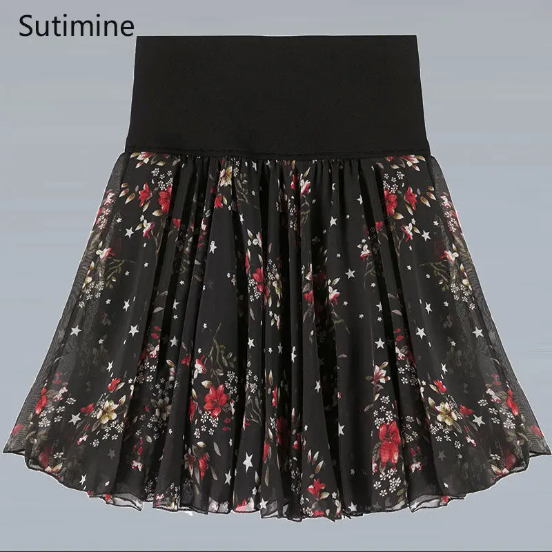 Summer Women Skirts Shorts High Waist Skirts A-line Floral Printed Cute Sweet Girls Dance Mini Skirts Kawaii Light Short Skirts