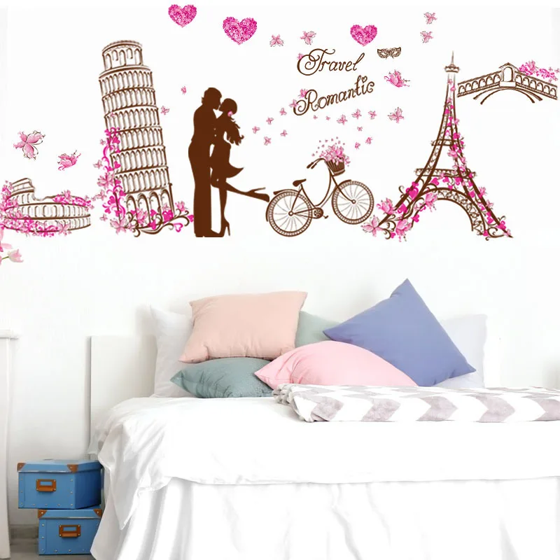 Paris Tower Love Mural Decal Bedroom Bedside Living Room Wall Decoration Sticker Home Painting PVC | Дом и сад