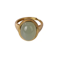 925 sterling silver gold plated natural hetian gray jade ring simple and stylish personality womens open ring