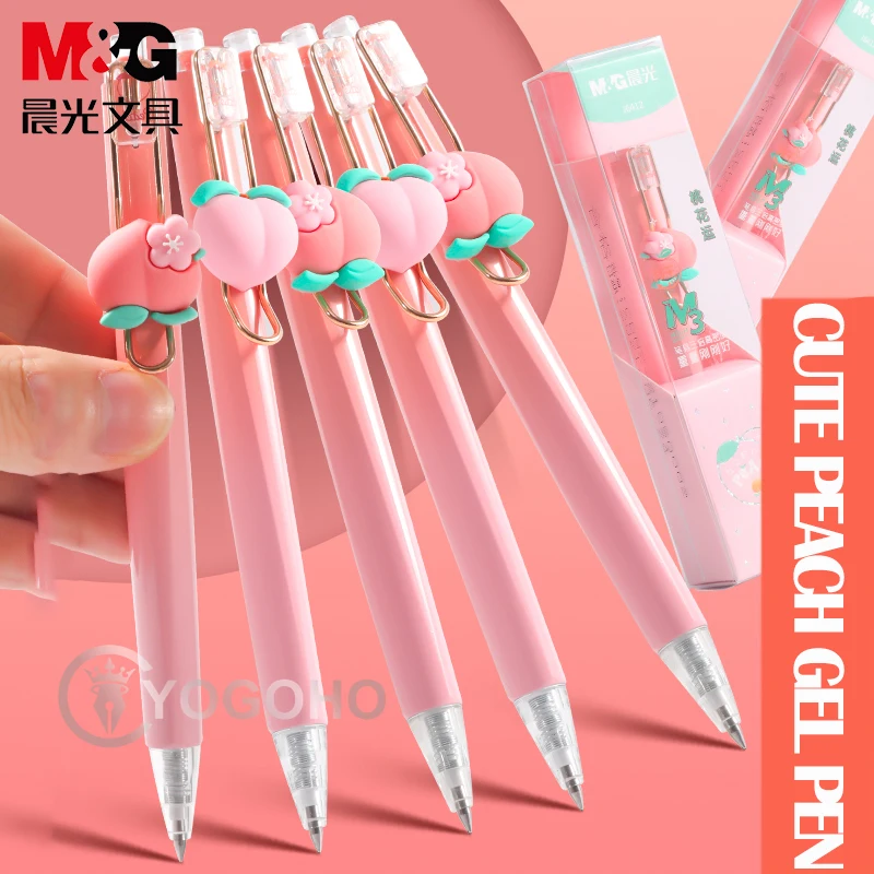 

M&G Pink Peach Gel Pen Quick-drying,Retractable Gel Pen, High Density 0.5mm Large Capacity Student Signature Pens