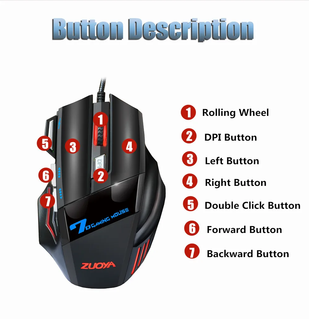 Профессиональная игровая мышь ZUOYA проводная USB 5500DPI регулируемая светодиодная