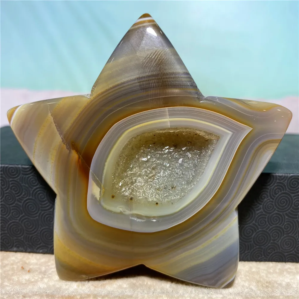 

Agate Natural Crystal And Stone Healing Geode Star Statue Druzy Sculpture Gemstones Witchcraft Wicca Ornaments For Home Decor