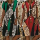 Женское летнее Мини-Платье с круглым вырезом, коротким рукавом и леопардовым принтом