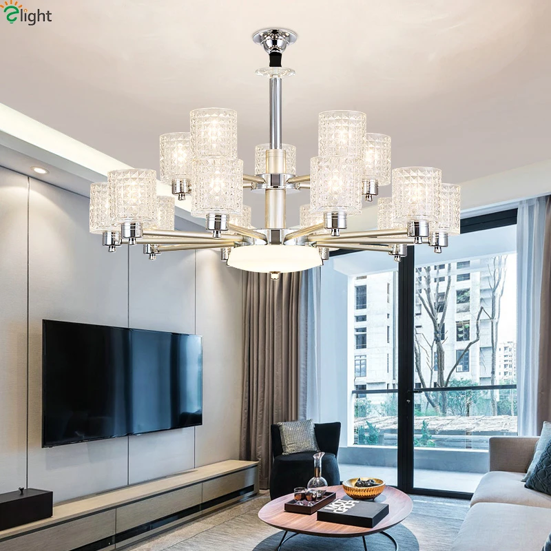

Modern Chrome Metal Led Chandeliers Lighting Living Room Glass Led Pendant Chandelier Light Dining Room Hanging Lamp Fixtures