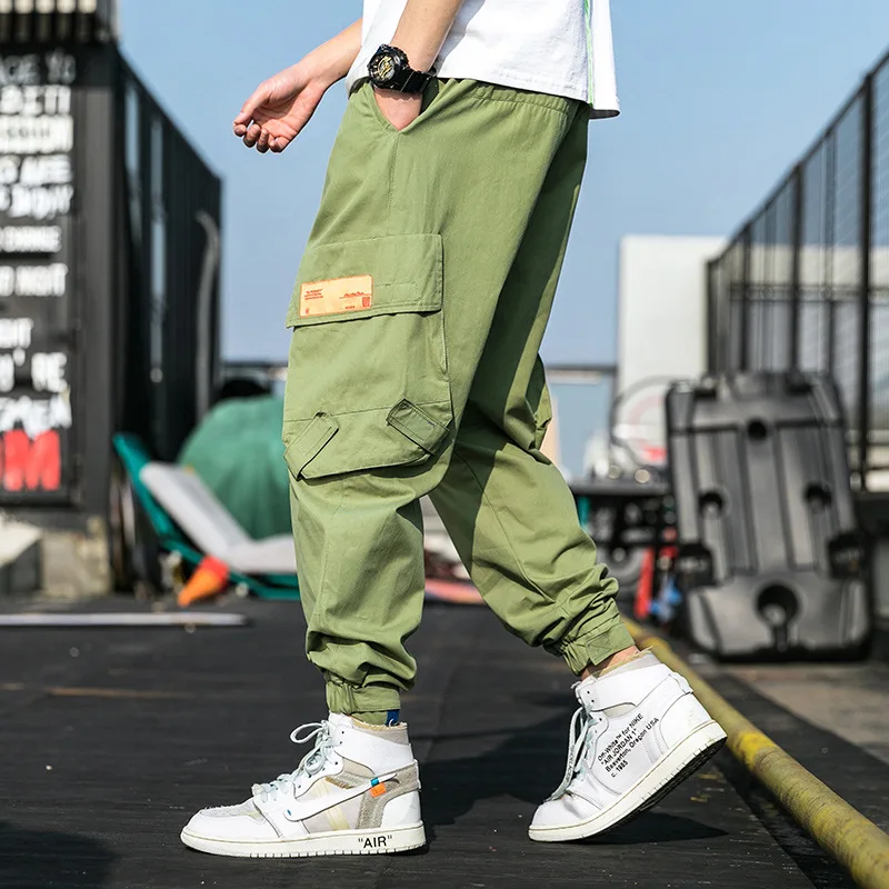2020 на весну в стиле хип хоп для бега Для мужчин зеленого цвета штаны шаровары