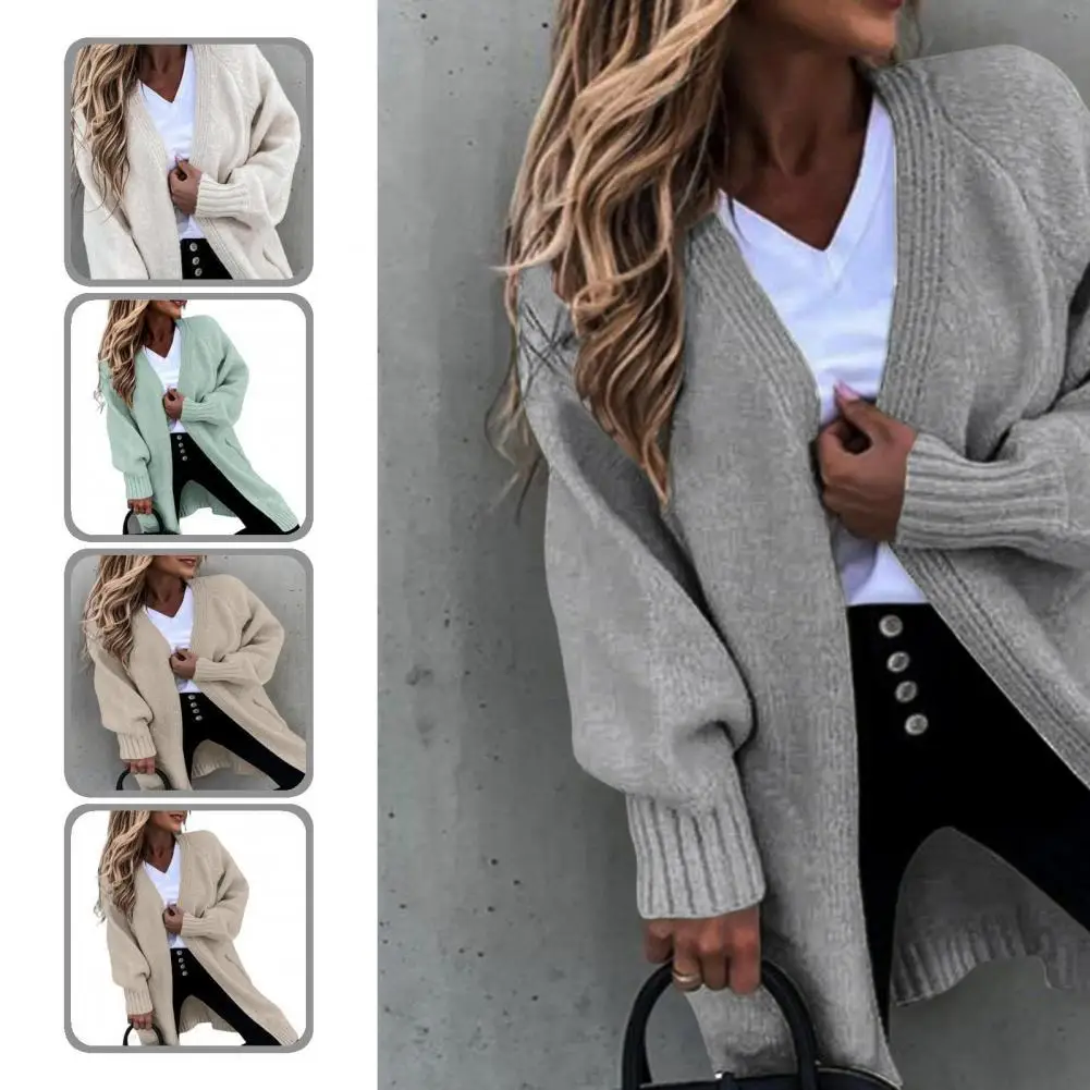 

Casual Fashion Mid-Length Open Front Sweater Cardigan Autumn Winter Women Cardigan Solid Color for Home