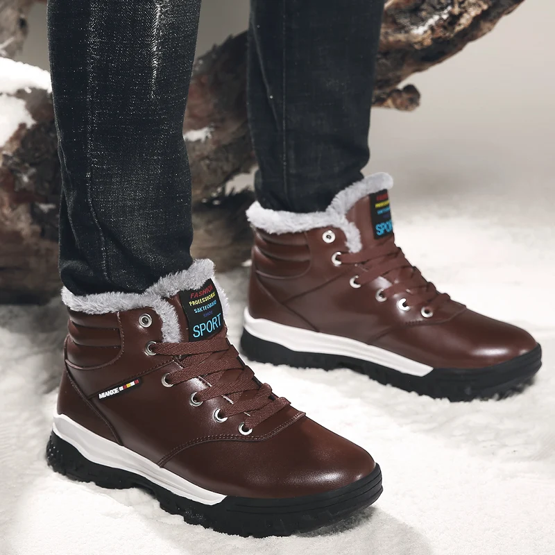 Высокое качество Для мужчин зимние сапоги Плюшевые туфли-лодочки с мехом и