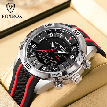 Mens Watches Silicone Strap Waterproof Watch For Men FOXBOX Top Brand Luxury Dual Display Quartz Alarm Clock Relogio Masculino-36641