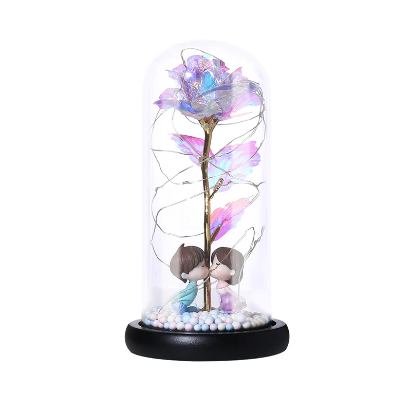 

Artificial Eternal Rose LED Light Beauty The Beast In Glass Cover Home Decor Lighting Rose Wedding Valentine's Day Gift