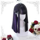 Парик Лолита в стиле Харадзюку, смешанный, черно-фиолетовый, Сказочная ведьма, для косплея, с челкой, прямой, с короткой милой бахромой, из синтетических волос для взрослых и девочек