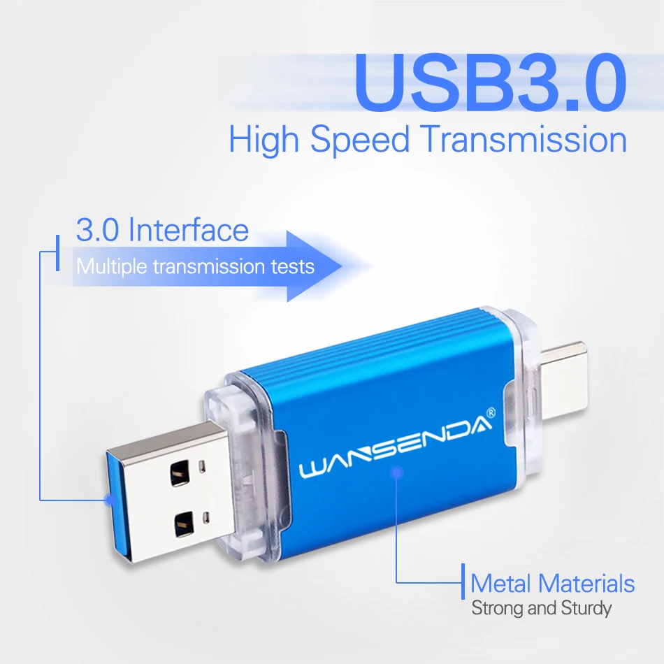 WANSENDA 2 в 1 TYPE-C USB3.0 USB флеш-накопители 256 ГБ 128 Гб 64 32 16 флеш-накопитель для Android/PC